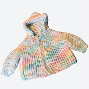 The Sweetest Handmade Crochet Grandma Baby Rainbow Hooded Sweater Cardigan